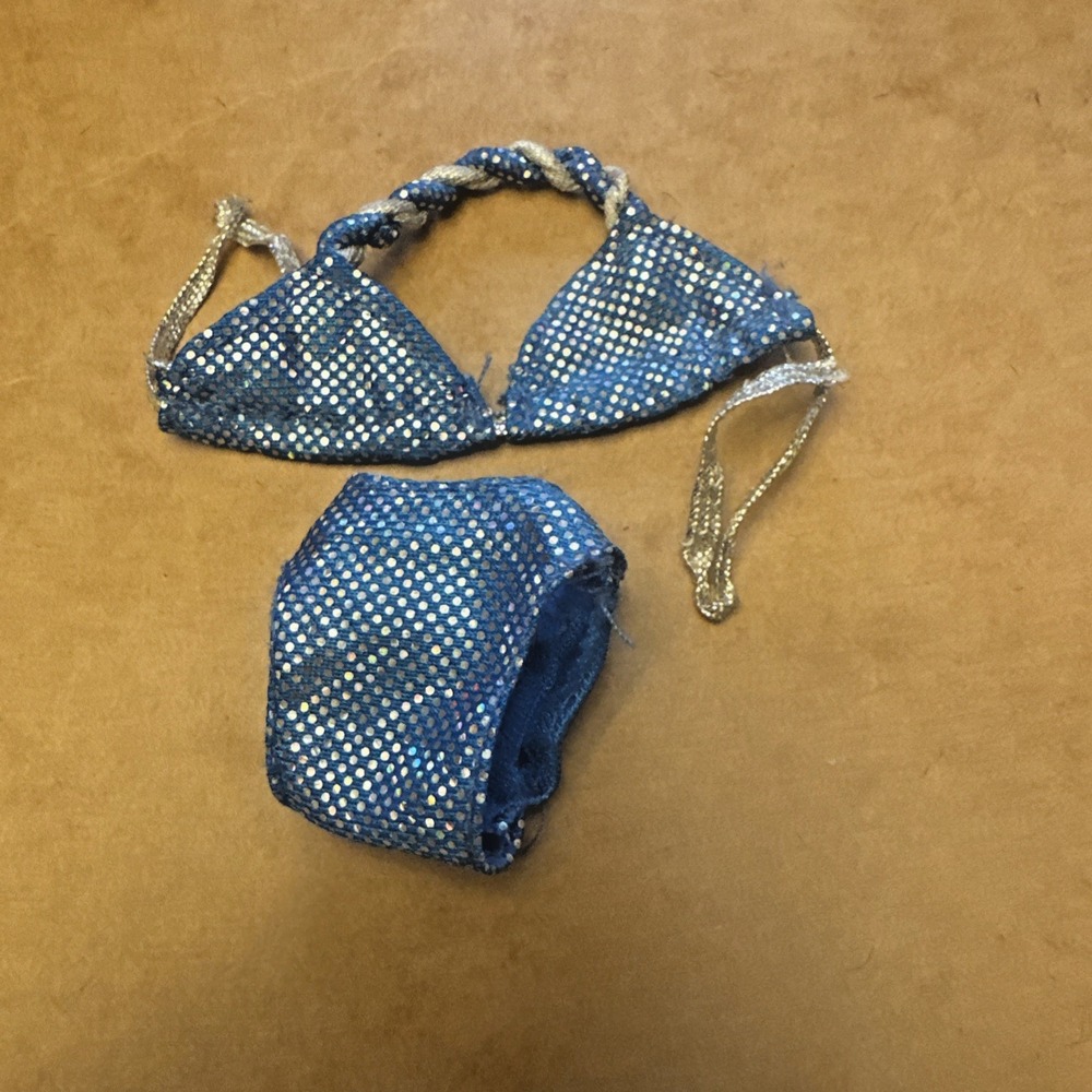 1995 BARBIE DOLL Silver/BLUE SPARKLE BEACH SwimSuit Clothes BIKINI Outfit 13132